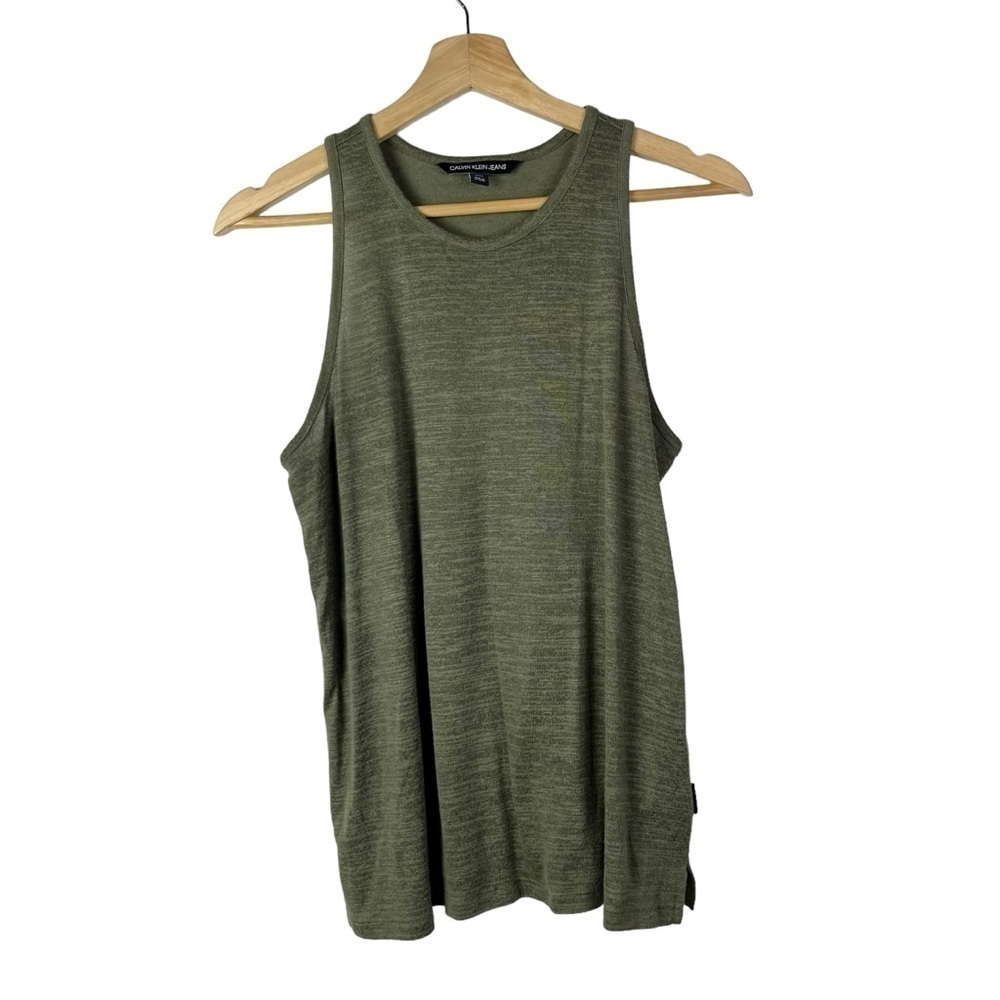 Calvin Klein Olive Green High Neck Viscose Tank Top S